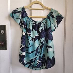 Maeve Anthropogie Off the Shoulder Tropical Print Top